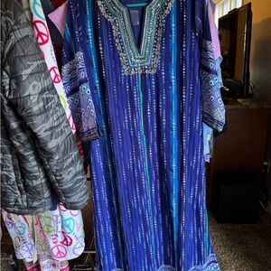 Embroidered Blue Kaftan Dress